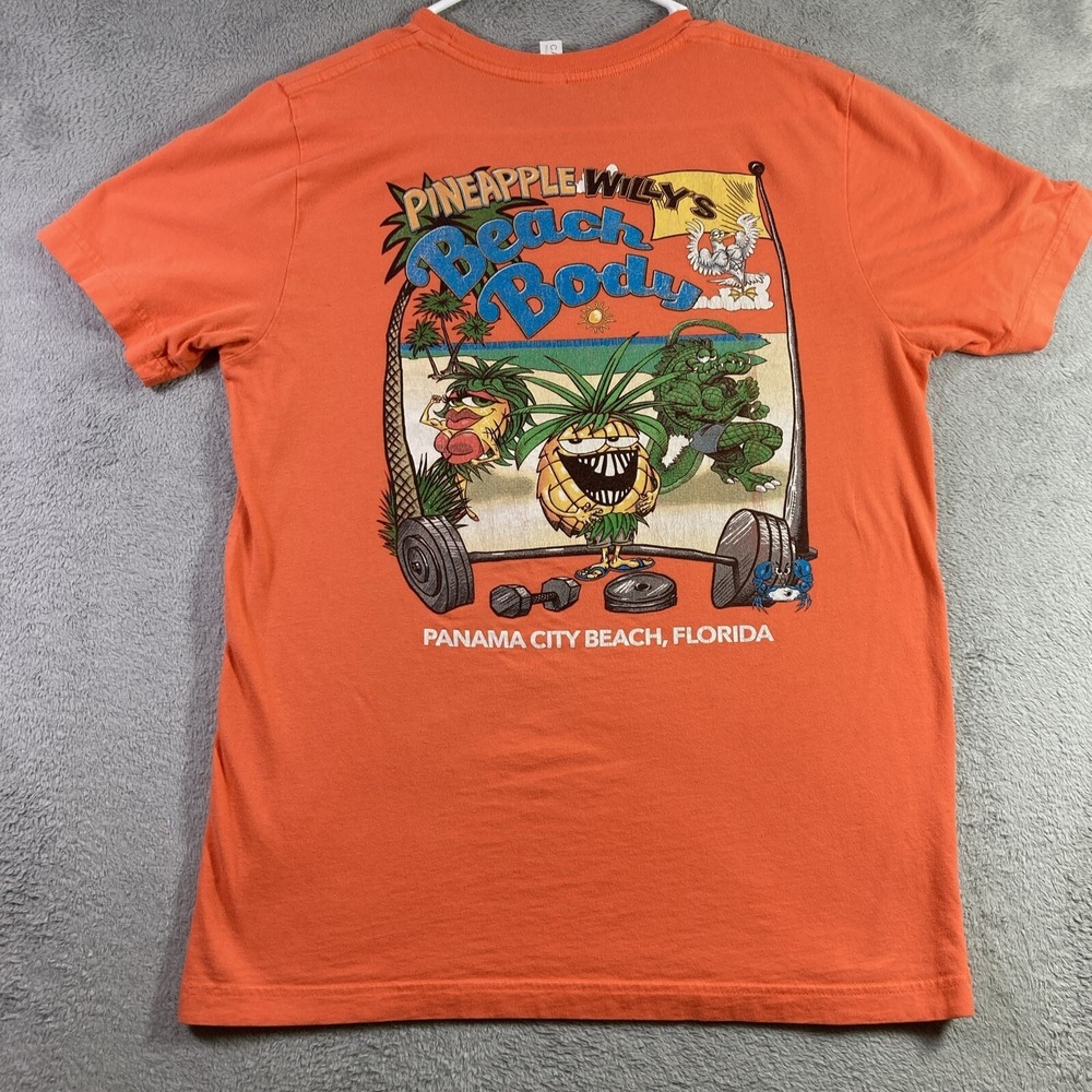 Pineapple Willy's Shirt Adult Medium Orange Panama Beach Florida Graphic Tee SS - Picture 2 of 15